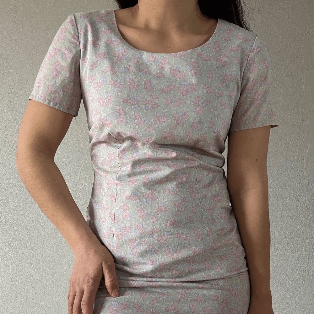 vintage y2k Laura‎ Ashley short sleeve pastel cotton sheath dress form fitting 8